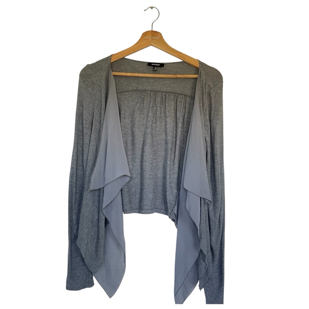 Express Women’s Grey Layered Open Front Top Size XS Long Sleeve Lightweight